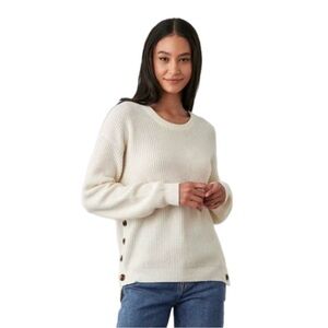 White + Warren White Cream Crew Neck Knit Sweater Button Side Size XS